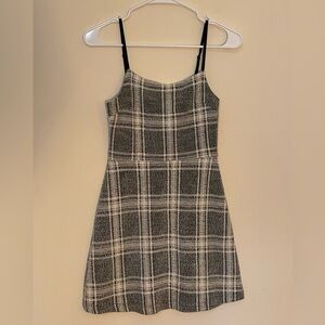Urban Outfitters Cher Straight-Neck Plaid Mini Dress gray white black plaid